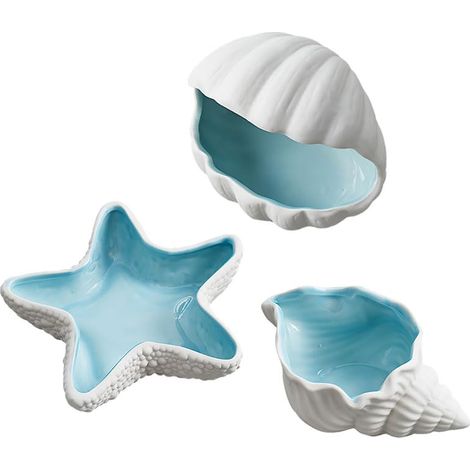Lot de 3 bols à bijoux, en céramique, motif d'étoile de mer, coquillage, pour décoration de table de chevet, cadeau de mariage, décoration de la maison et rangement de bijoux (1/5)