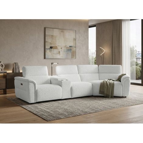 Canapé d'angle relax en tissu bouclette doux beige MARINA - Angle