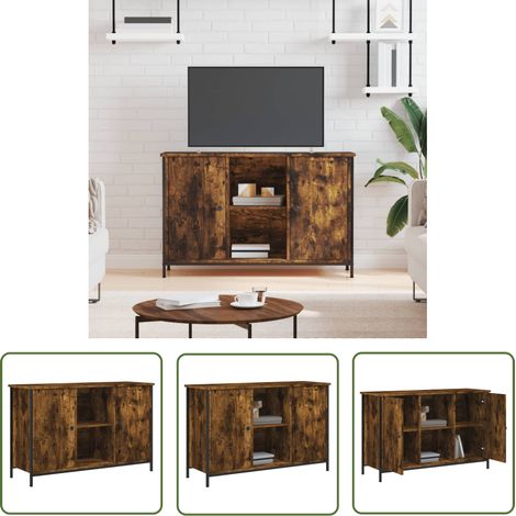 The Living Store TV-Schrank Räuchereiche 100x35x65 cm Holzwerkstoff - TV Schrank - Holzmöbel - Fernsehtisch - Wohnzimmereinrichtung - Industrielles Design (1/5)