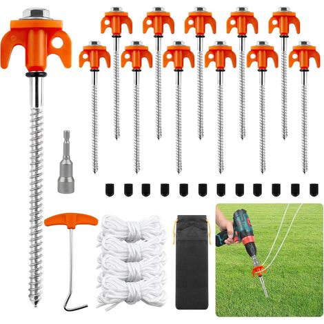 12x Piquets de Tente 20cm à Visser – Sardines en Acier avec Filetage, Piquet Ancrage Camping avec Douille, Extracteur, Cordes (1/5)