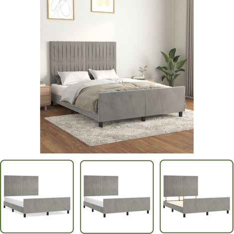 The Living Store Bettgestell ohne Matratze Hellgrau 140x200 cm Samt - Samtbettwäsche - Bettesrahmen - Doppelbett - Boxspringbett - Hochbett (1/5)