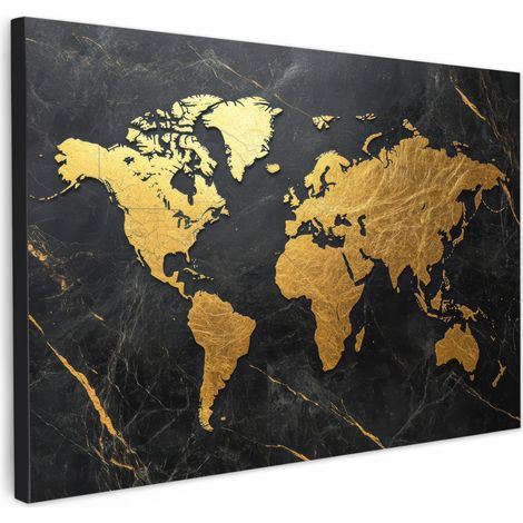 TABLEAU SUR TOILE Carte du monde - Or - Marbre Toile Peinture Grand Format XXL 150x100 cm