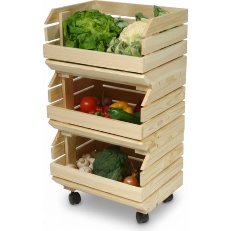 Étagère modulaire en bois à 3 niveaux sur roulettes pour fruits et légumes GoodFreshDecor (1/5)