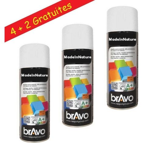 Lot Aérosol Peinture, Bombe en Spray de 400 ml, Coloris Ral Brillant au choix - Lot de 6 - RAL 9010 Blanc. (1/5)