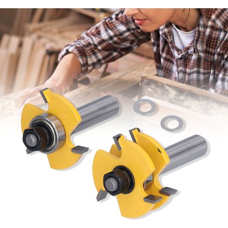 Holzbearbeitungswerkzeugset bestehend aus einem 3-schneidigen T-Nutfräser, einem Zapfenmesser und einem 1/2-Zoll-Holzbearbeitungsfräser. (1/5)