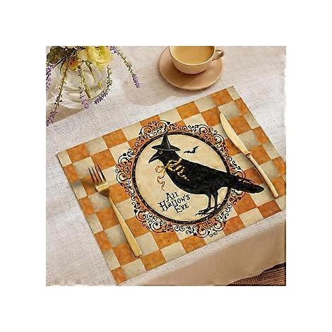 Halloween-Tischsets aus Leinen, Serie „Süßes oder Saures“, Kombinations-Tischsets, Restaurant-Festtagsdekoration, Geschirr-Isolierunterlagen (YMCD-42)