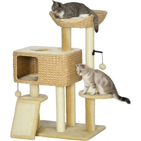 PawHut Multi-Level Cat Tree with Scratching Post Condo Bed Ramp, 95cm, Beige