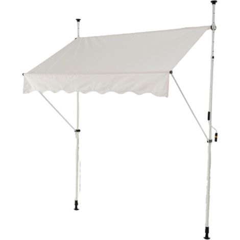 Store banne extérieur beige sans perçage avec manivelle, 200 x 210-300 cm, angle réglable 0°-180°, toile polyester imperméable anti-UV pour balcon, terrasse et jardin (1/5)