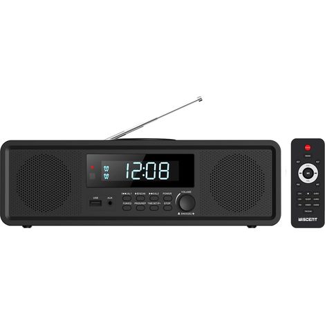 Système stéréo Home CD avec Lecteur CD, Radio FM, Bluetooth, entrée auxiliaire, Port USB, Montre numérique, Radio-réveil Lecteur CD, Micro Chaine Stereo (Noir) (1/5)