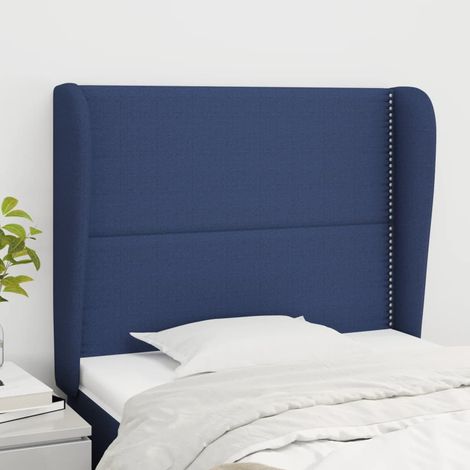 Tête de lit avec oreilles Style Classique Armoire de lit - Bleu 103x23x118/128 cm Tissu BV175399 - BonneVie (1/5)