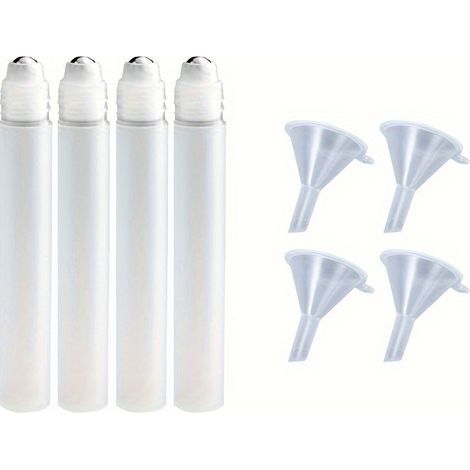 Set mit 4 Roll-on-Fläschchen (10 ml) inklusive Trichter, praktische Reisebehälter aus Kunststoff für ätherische Öle, Parfums und Mückenschutzmittel, tragbare Spender, 4 x 10 ml (1/5)