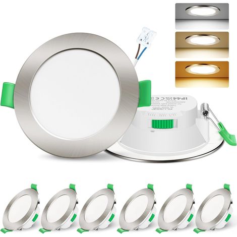 Spot LED Encastrable 7W 230V Dimmable, 3000K 4000K 6500K Couleur Réglable Spot Salle de Bain IP65, Extra Plat 29mm Spot Plafond, Lot de 6, Rond Blanc