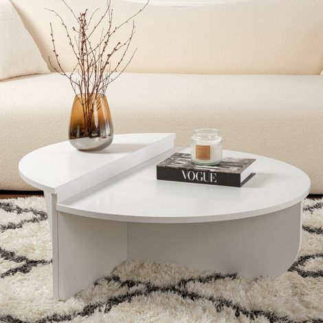 Rund Couchtisch Weiß 85 cm Melamin Orin