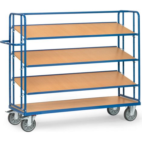 fetra Chariot à plateaux 4256 avec 4 plateaux, charge max. 500kg, pneus TPE, plateaux inclinables (1/3)