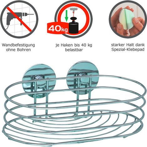WENKO Mensola da muro per bagno, cestino per doccia Turbo-Loc® senza foratura, design arrotondato, acciaio, 23,5x10,5x13,5 cm, cromato (1/5)