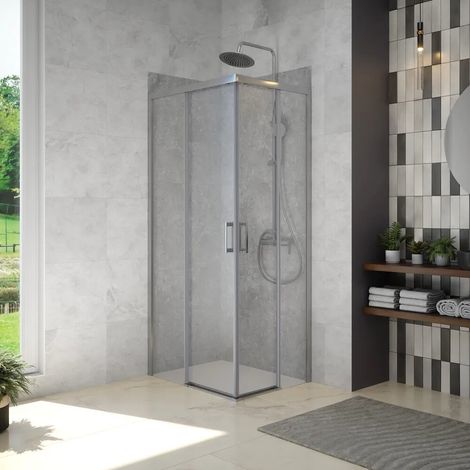 Cabine de douche d angle coulissante 70x90 cm profilés chromés verre transparent 6 mm h190 Cuba (1/4)