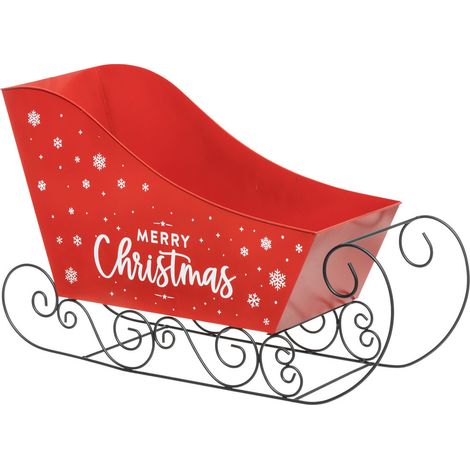 Fééric Lights And Christmas – Déco Noël traineau en métal rouge et blanc L 65 cm – Élément décoratif festif – Apporte une touche magique à votre décoration (1/2)