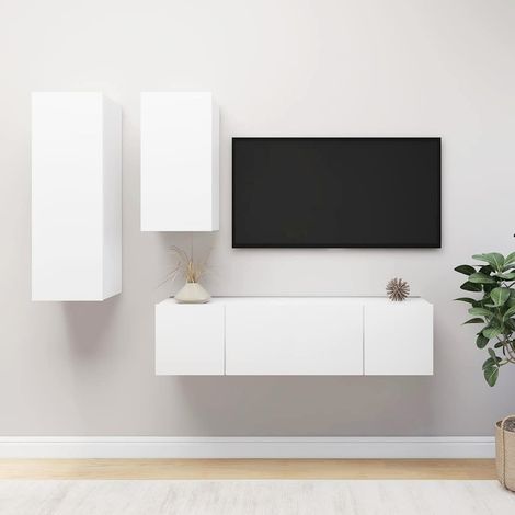 vidaXL Set de muebles de salón TV 4 piezas madera de ingeniería blanco (1/5)
