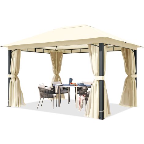 TOOLPORT Pavillon de jardin 3x4 m poteaux alu, toile de toit 220 g/m² beige - avec parois latérales et moustiquaires (1/5)