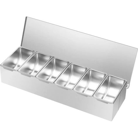 Organizador de especias, acero inoxidable, 6 compartimentos extraíbles, color plata. (1/2)