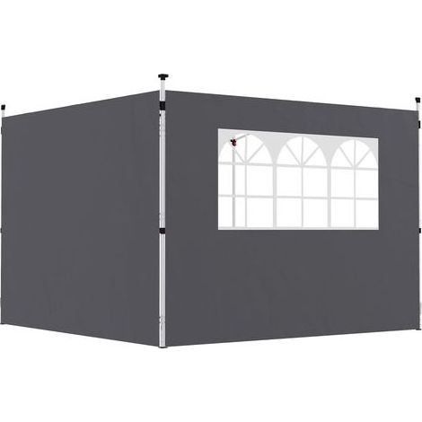 Seitenwände für einen 3 x 3 m großen Pavillon, Pavillonwände mit Fenster, 2er-Set, dunkelgrauer Oxford-Stoff (1/5)