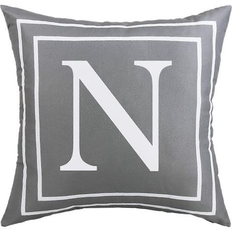 Housse de coussin grise avec la lettre N en anglais, motif moderne, carrée, 45 x 45 cm (18 x 18 pouces). Décoration idéale pour canapé, lit, chaise ou voiture. (1/5)