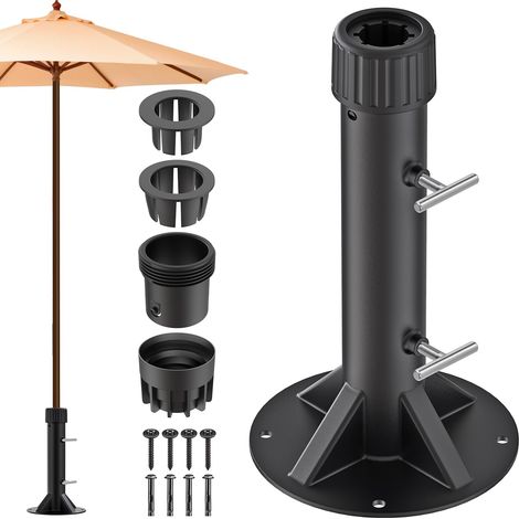 Base de Support de Parasol Robuste avec vis à Main en Acier, Support de terrasse d'extérieur pour poteaux jusqu'à 5,1 cm, Soudure complète, 4 Manchons Fixes Coupe-Vent pour Patio, terrasse (1/5)