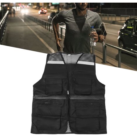 Gilet réfléchissant multipoches, noir, taille XXL, adapté à diverses occasions (1/5)