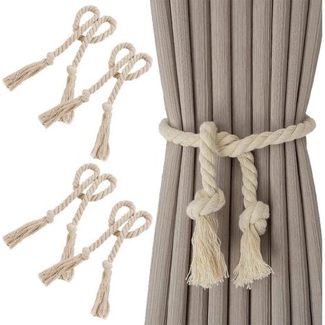 NTHProducts - Fermacravatte per tende annodati a mano - Stile bohémien - Beige - Fermacravatte per tende in cotone - Ideali per camere da letto e uffici - Confezione da 4 (1/5)