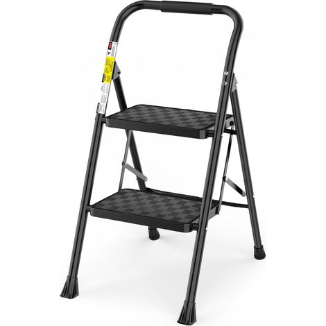 Escabeau 2 Marches Pliable, Marchepied avec Poignée Rembourrée, Capacité 150KG, Marches Larges Antidérapantes (1/5)