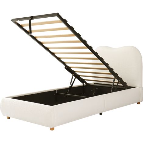 Kinderbett 90 x 200 cm mit hydraulischem Stauraum, beige Bouclé-Kopfteil (1/5)