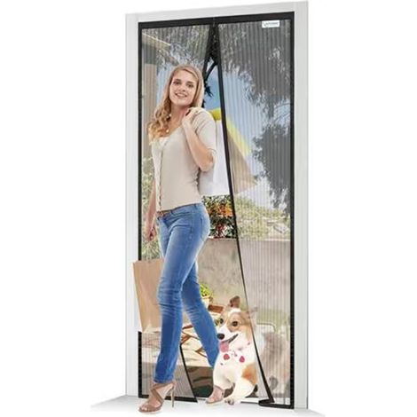 TrAdE Shop Traesio - Zanzariera Universale 120x230 Cm Nera Chiusura Automatica Magnetica Porte Finestre 622139 - (1/4)