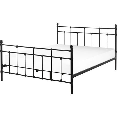 Cama de metal negra 140 x 200 cm con cabecero decorativo diseño moderno Lynx
