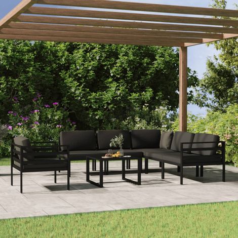Salon de jardin 7 pcs Ensemble Table et Chaise de Jardin - avec coussins Aluminium Anthracite BV167985 - BonneVie (1/5)