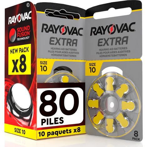 80 Piles pour appareils auditifs Rayovac Extra Taille 10 Jaune (1/5)