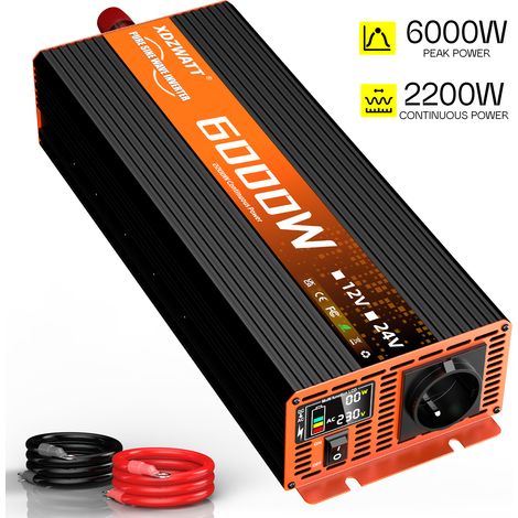 Spannungswandler 12V auf 230V – Reiner Sinus‑Wechselrichter 2200W Dauerleistung 6000W Spitzenleistung – Schutz vor Überhitzung und Kurzschluss (1/5)