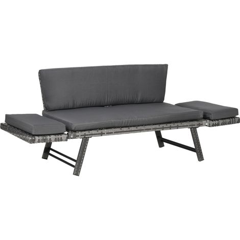 Divano da Giardino 2 Posti con Imbottitura e Braccioli Ribaltabili 129x63x67 cm in Rattan Grigio (1/5)