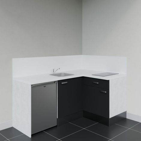 Kitchenette KA01 Noir - Plan de travail Blanc - Crédence : Oui - Electroménager : Inox (1/4)