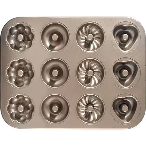 Plaque de cuisson 2 pièces, 4 motifs, pour la cuisson de biscuits, muffins et desserts - Plaque de cuisson 12 pièces en acier au carbone, parfaite pour les réunions de famille et les fêtes (1/5)