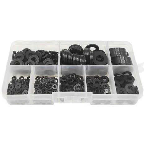 500 Stück Nylon-Unterlegscheiben, Runddichtscheiben, schwarze Nylon-Abstandshalter, Sortiment-Kit - M2/M2.5/M3/M4/M5/M6/M8/M10
