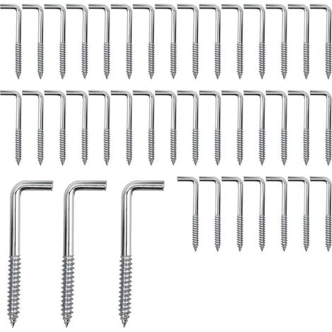 Ulisem Lot de 40 crochets à vis, vis d'angle, crochets en L, crochets à vis, vis en acier au carbone pour plantes suspendues, ustensiles de cuisine, carillons éoliens, 40 x 15 mm (M3,7). (1/4)