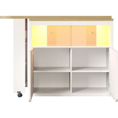 Tavolo bar allungabile con contenitore e LED 135-205x39x100 cm in MDF bianco MODENUIT (1/5)
