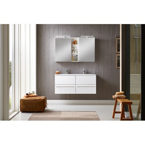 Doppelwaschtisch 120 cm Hochglanz weiss 2tlg. VILLA (1/4)