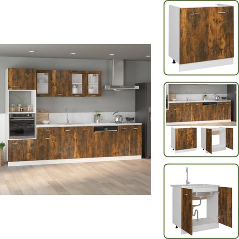 Armoire de plancher d'évier Chêne fumé 80x46x81,5 cm - Armoire De Cuisine - Meuble De Rangement - Étagère De Cuisine - Mobilier De Cuisine - Armoire En Bois (1/5)