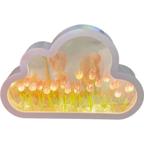 Lampe De Nuit Tulipe - Miroir LED Avec Fleurs Réalistes - Décoration De Bureau Ou Table - Kit DIY Pour Intérieur - 20 Fleurs (1/5)