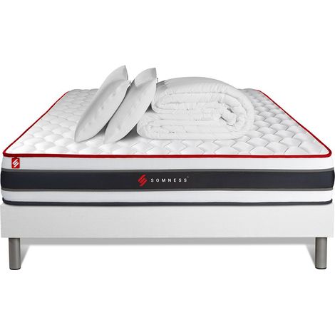 Komplettpaket Bett - Matratze 180x200 cm + Boxspringbett mit Lattenrost (im Set) + 2 Kopfkissen + Bettdecke - Energy