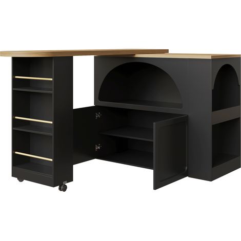 Tavolo bar allungabile con contenitore e ruote, MDF nero 135-205 x 39 x 100 cm (1/5)