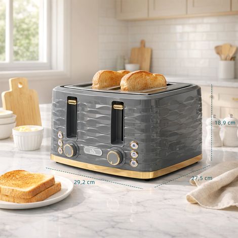 Toaster für 4 Scheiben mit 7 Bräunungsstufen, High-Lift, Aufwärm-/Auftau-/Abbruchs-Funktion, Graue Wellenoptik (1/5)