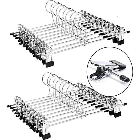 Cintre Pantalon - Acier Manganèse - Clips Réglables Chromés - Anti-Rides - Gain de Place - Lot de 20 (1/5)