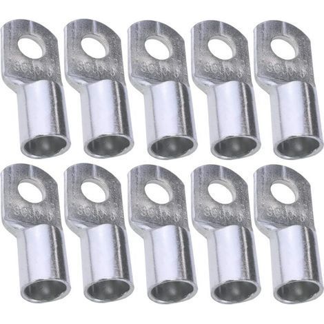 Lot de 10 Cosses Electriques à Oeillet Tubulaire - Oeil - Ø8mm - Non Isolées - pour Conducteur 50mm² - Connecteur de Fil Electrique - Serrage - Couleur Argent-Chrom (1/5)